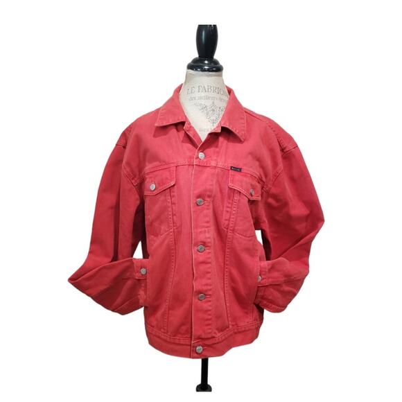 Vintage Guess Red Denim Button Up Collared Jacket Made in USA American Tradition - Picture 1 of 10